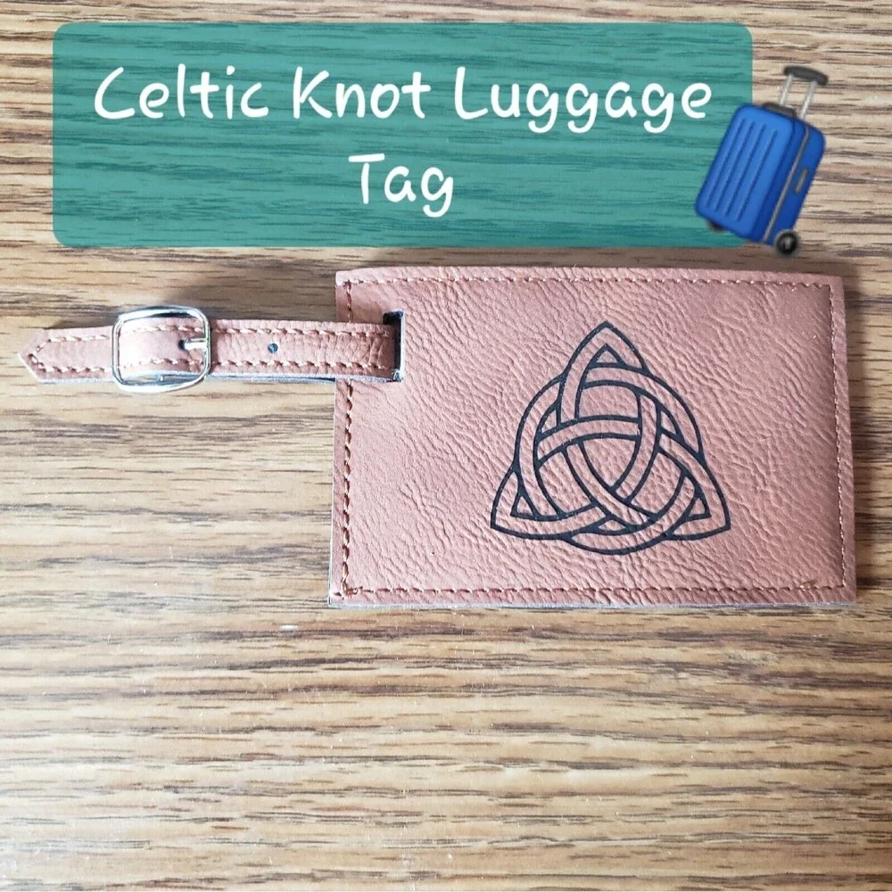 Celtic Circle Knot Luggage Tag Rawhide Leather Bag Location Charm With Buckle